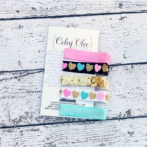 Valentine Hair Clip Set, Hearts, Pastels, Glitter
